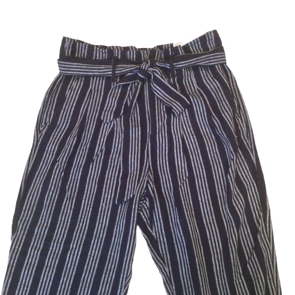 Loft Outlet Linen Blend High-Rise Stripped Cropped Pants Size 10P - Picture 2 of 11